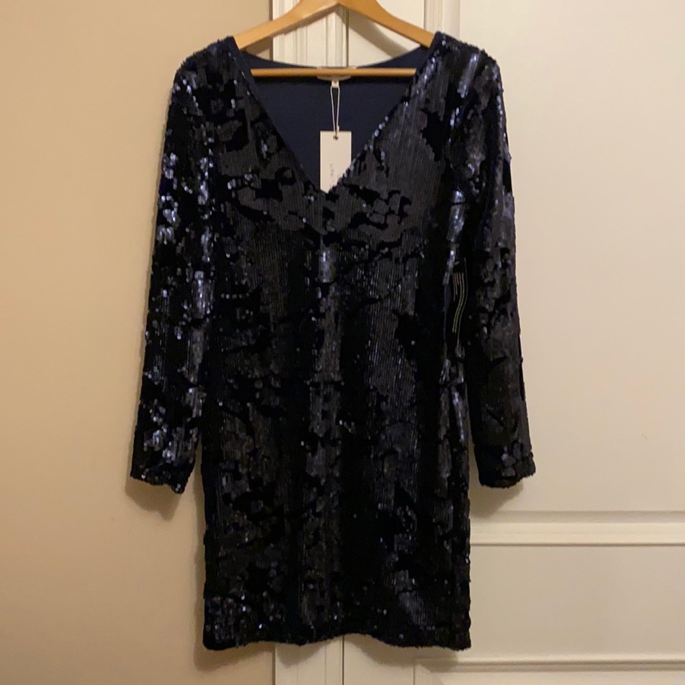Cocktail Dress, sequin and velvet, navy, size M